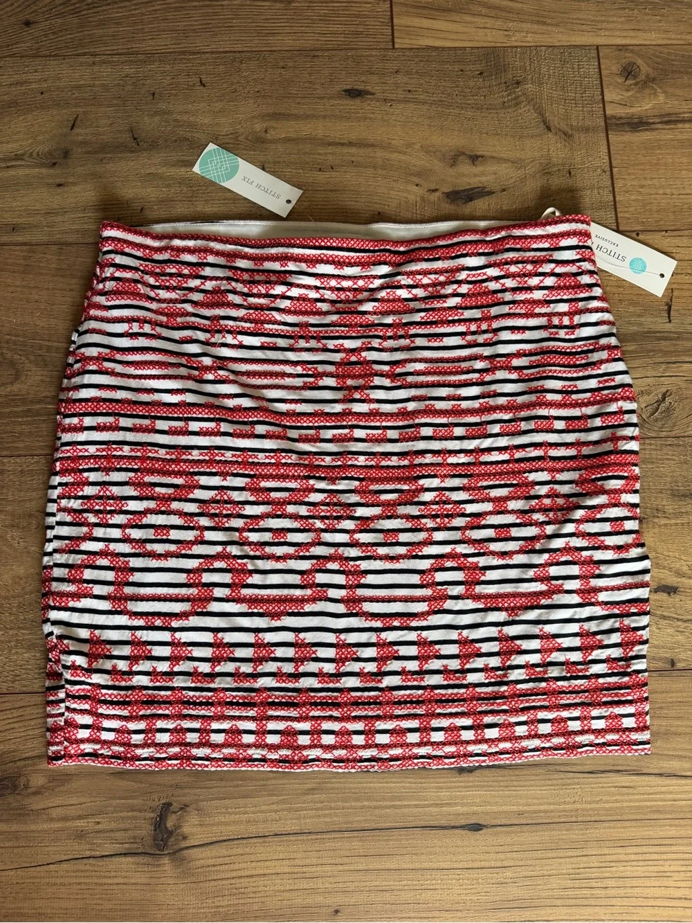 THML Brandi Embroidered Skirt Large Red White Black Boho Mini